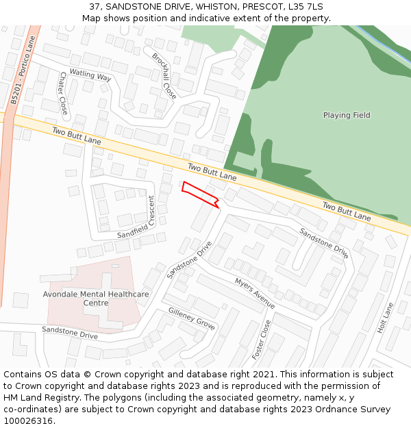 37, SANDSTONE DRIVE, WHISTON, PRESCOT, L35 7LS: Location map and indicative extent of plot