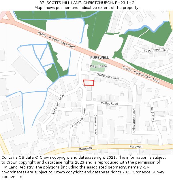 37, SCOTTS HILL LANE, CHRISTCHURCH, BH23 1HG: Location map and indicative extent of plot