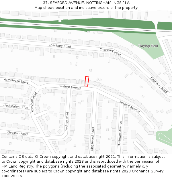 37, SEAFORD AVENUE, NOTTINGHAM, NG8 1LA: Location map and indicative extent of plot