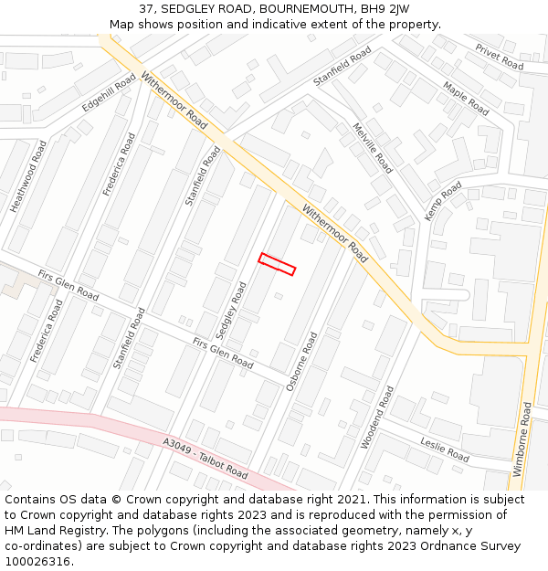 37, SEDGLEY ROAD, BOURNEMOUTH, BH9 2JW: Location map and indicative extent of plot