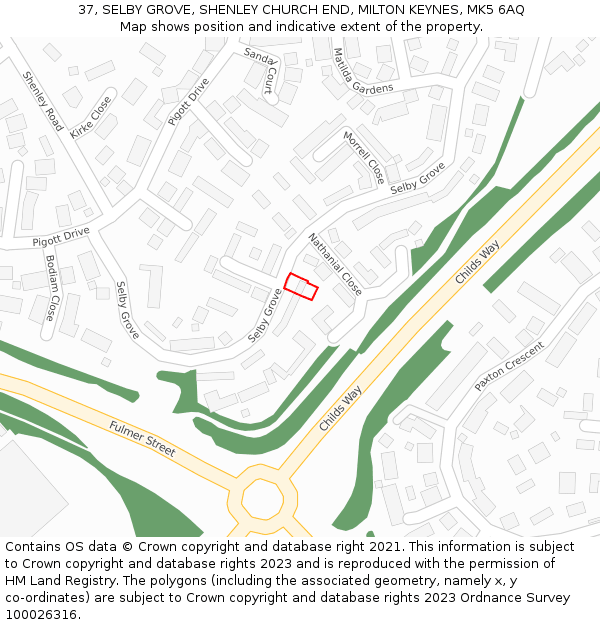37, SELBY GROVE, SHENLEY CHURCH END, MILTON KEYNES, MK5 6AQ: Location map and indicative extent of plot