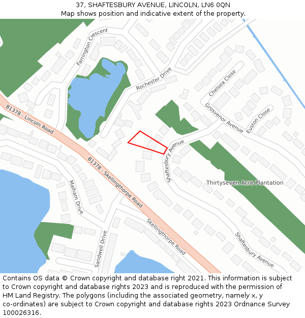 37, SHAFTESBURY AVENUE, LINCOLN, LN6 0QN: Location map and indicative extent of plot