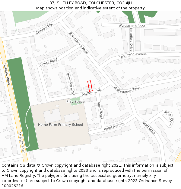 37, SHELLEY ROAD, COLCHESTER, CO3 4JH: Location map and indicative extent of plot