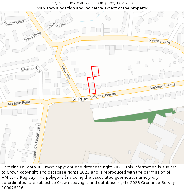 37, SHIPHAY AVENUE, TORQUAY, TQ2 7ED: Location map and indicative extent of plot