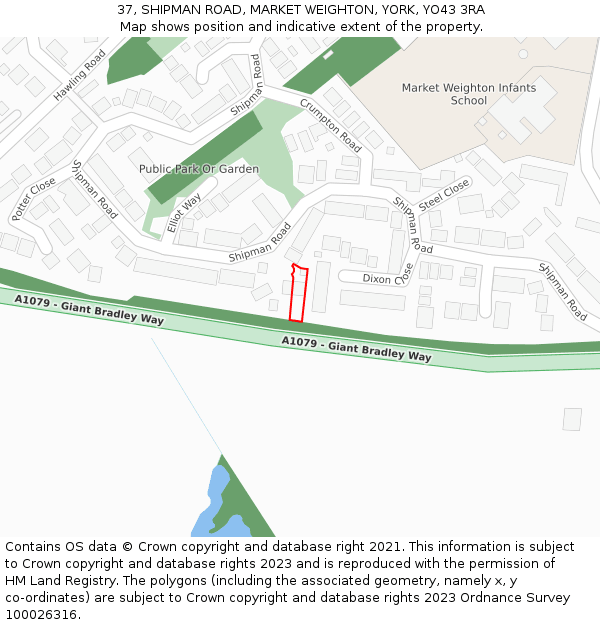 37, SHIPMAN ROAD, MARKET WEIGHTON, YORK, YO43 3RA: Location map and indicative extent of plot