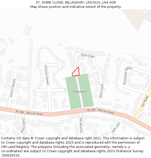 37, SHIRE CLOSE, BILLINGHAY, LINCOLN, LN4 4GR: Location map and indicative extent of plot