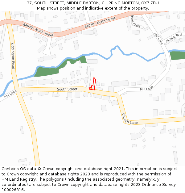 37, SOUTH STREET, MIDDLE BARTON, CHIPPING NORTON, OX7 7BU: Location map and indicative extent of plot