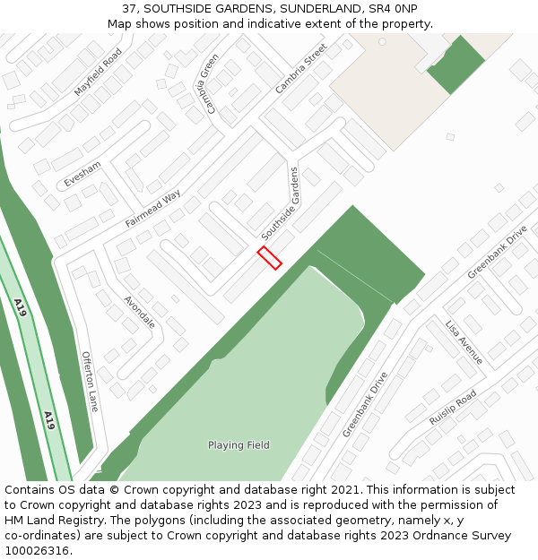 37, SOUTHSIDE GARDENS, SUNDERLAND, SR4 0NP: Location map and indicative extent of plot
