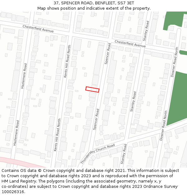 37, SPENCER ROAD, BENFLEET, SS7 3ET: Location map and indicative extent of plot