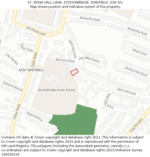 37, SPINK HALL LANE, STOCKSBRIDGE, SHEFFIELD, S36 1FL: Location map and indicative extent of plot