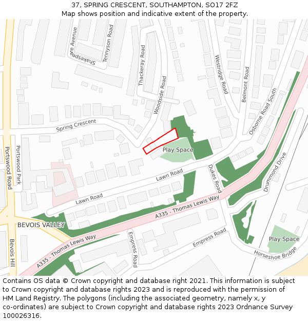 37, SPRING CRESCENT, SOUTHAMPTON, SO17 2FZ: Location map and indicative extent of plot