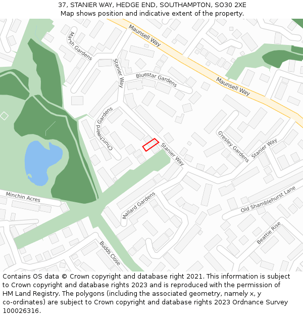 37, STANIER WAY, HEDGE END, SOUTHAMPTON, SO30 2XE: Location map and indicative extent of plot
