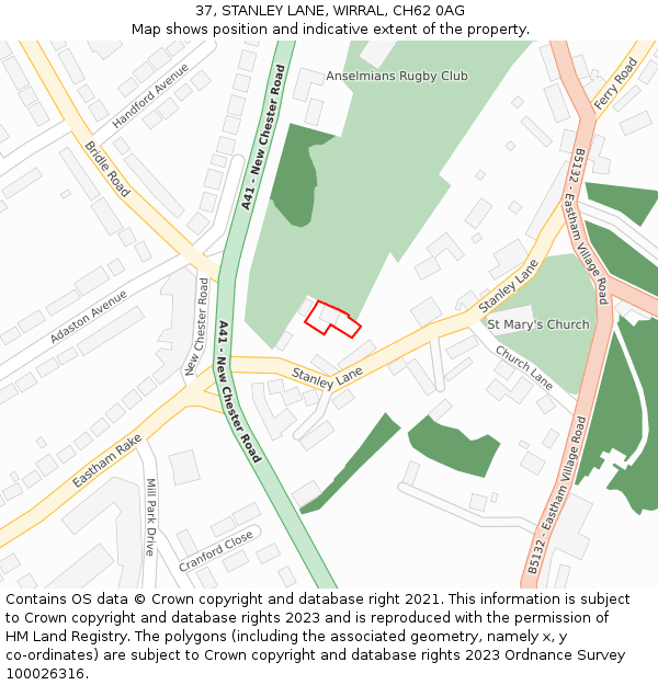 37, STANLEY LANE, WIRRAL, CH62 0AG: Location map and indicative extent of plot