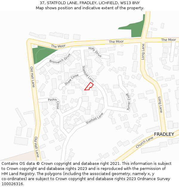 37, STATFOLD LANE, FRADLEY, LICHFIELD, WS13 8NY: Location map and indicative extent of plot