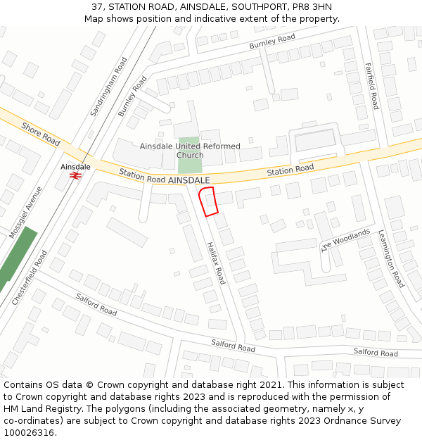 37, STATION ROAD, AINSDALE, SOUTHPORT, PR8 3HN: Location map and indicative extent of plot