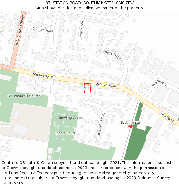 37, STATION ROAD, SOUTHMINSTER, CM0 7EW: Location map and indicative extent of plot