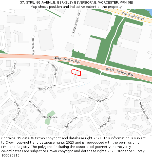 37, STIRLING AVENUE, BERKELEY BEVERBORNE, WORCESTER, WR4 0EJ: Location map and indicative extent of plot