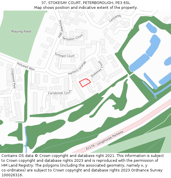 37, STOKESAY COURT, PETERBOROUGH, PE3 6SL: Location map and indicative extent of plot