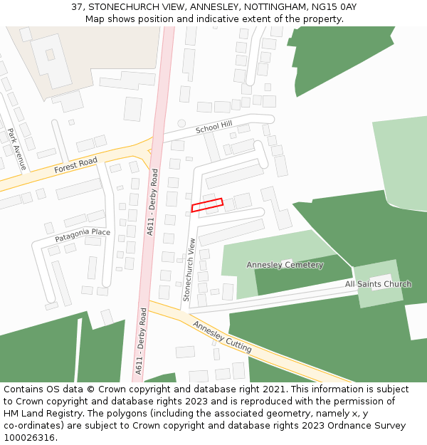 37, STONECHURCH VIEW, ANNESLEY, NOTTINGHAM, NG15 0AY: Location map and indicative extent of plot