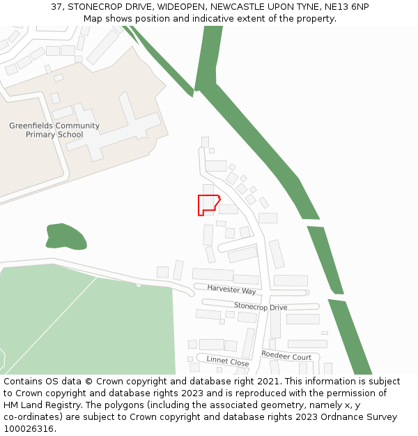 37, STONECROP DRIVE, WIDEOPEN, NEWCASTLE UPON TYNE, NE13 6NP: Location map and indicative extent of plot