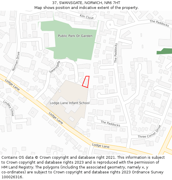 37, SWANSGATE, NORWICH, NR6 7HT: Location map and indicative extent of plot