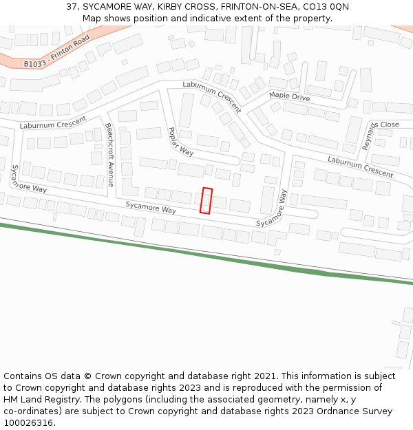 37, SYCAMORE WAY, KIRBY CROSS, FRINTON-ON-SEA, CO13 0QN: Location map and indicative extent of plot