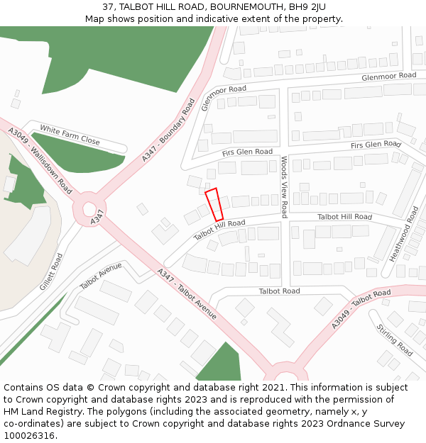 37, TALBOT HILL ROAD, BOURNEMOUTH, BH9 2JU: Location map and indicative extent of plot
