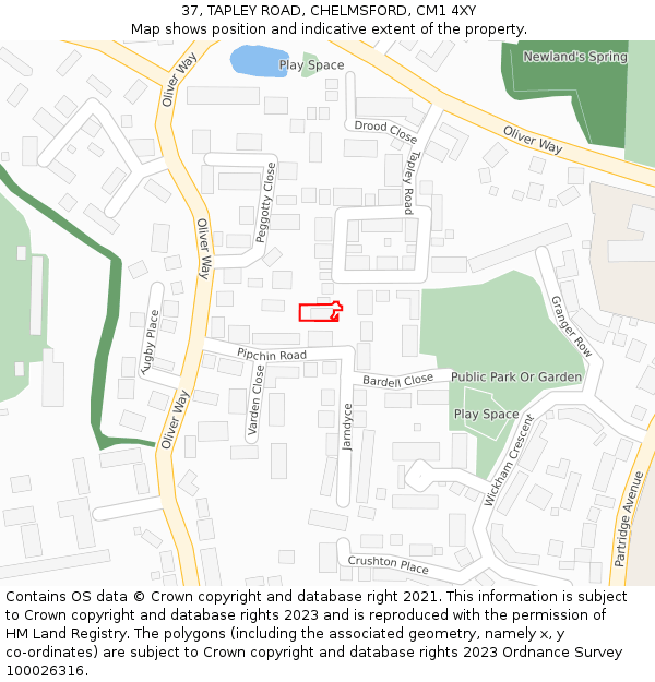 37, TAPLEY ROAD, CHELMSFORD, CM1 4XY: Location map and indicative extent of plot