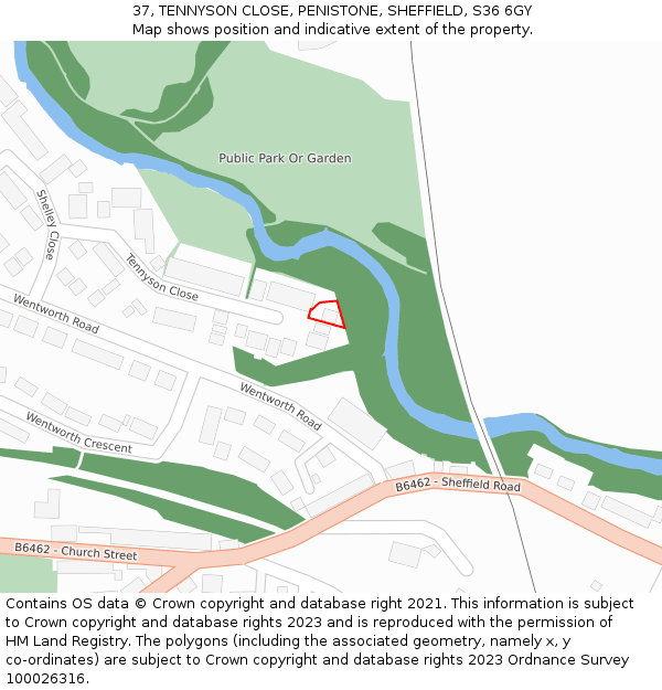 37, TENNYSON CLOSE, PENISTONE, SHEFFIELD, S36 6GY: Location map and indicative extent of plot
