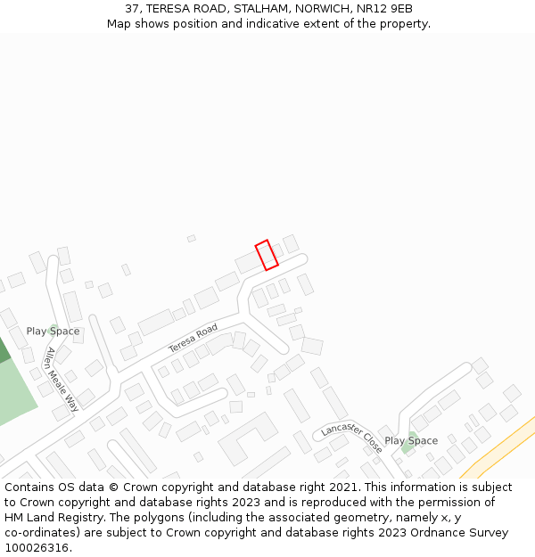 37, TERESA ROAD, STALHAM, NORWICH, NR12 9EB: Location map and indicative extent of plot