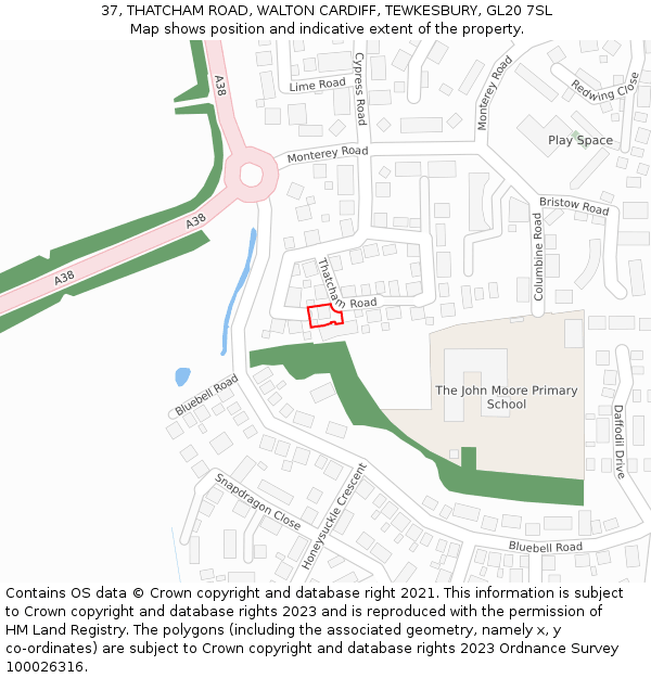 37, THATCHAM ROAD, WALTON CARDIFF, TEWKESBURY, GL20 7SL: Location map and indicative extent of plot