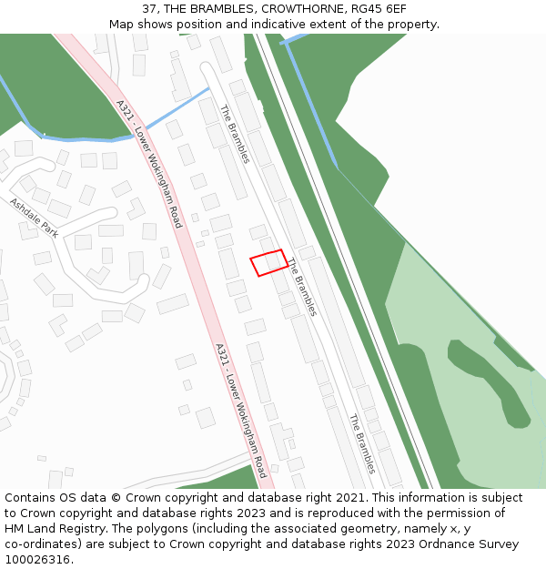 37, THE BRAMBLES, CROWTHORNE, RG45 6EF: Location map and indicative extent of plot