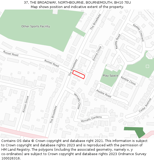 37, THE BROADWAY, NORTHBOURNE, BOURNEMOUTH, BH10 7EU: Location map and indicative extent of plot