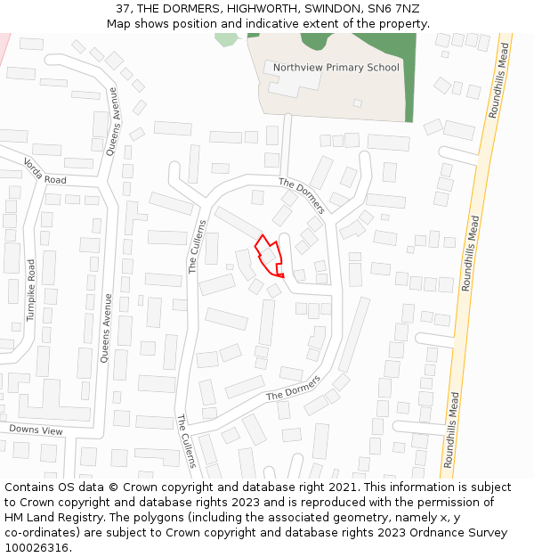 37, THE DORMERS, HIGHWORTH, SWINDON, SN6 7NZ: Location map and indicative extent of plot