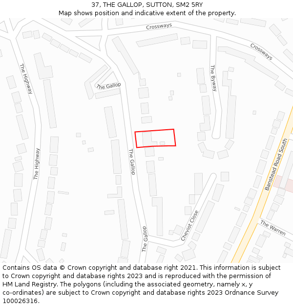 37, THE GALLOP, SUTTON, SM2 5RY: Location map and indicative extent of plot