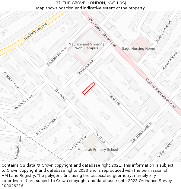 37, THE GROVE, LONDON, NW11 9SJ: Location map and indicative extent of plot