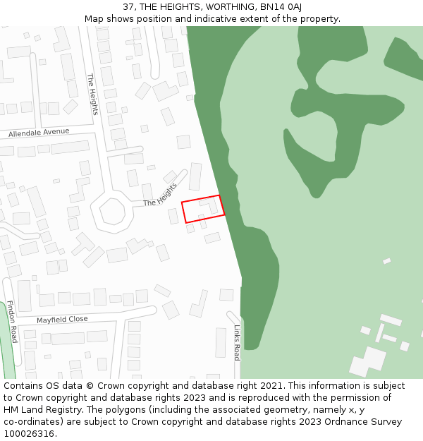37, THE HEIGHTS, WORTHING, BN14 0AJ: Location map and indicative extent of plot