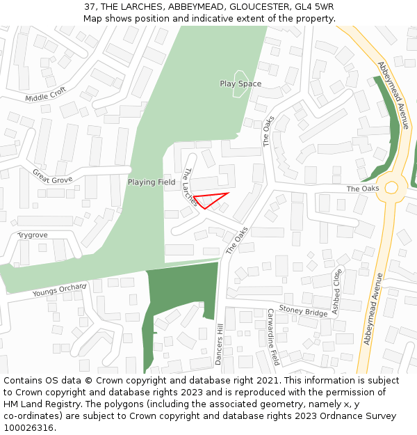37, THE LARCHES, ABBEYMEAD, GLOUCESTER, GL4 5WR: Location map and indicative extent of plot