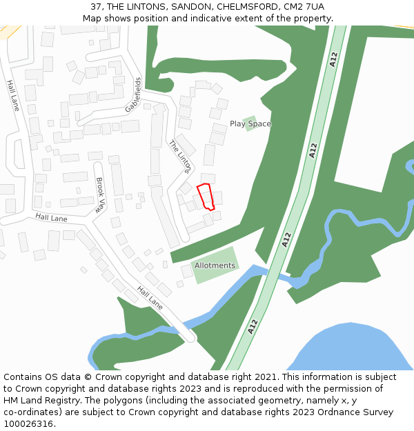 37, THE LINTONS, SANDON, CHELMSFORD, CM2 7UA: Location map and indicative extent of plot