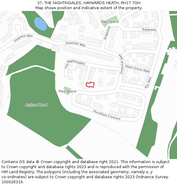 37, THE NIGHTINGALES, HAYWARDS HEATH, RH17 7GH: Location map and indicative extent of plot