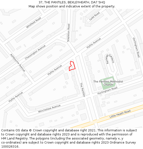 37, THE PANTILES, BEXLEYHEATH, DA7 5HQ: Location map and indicative extent of plot