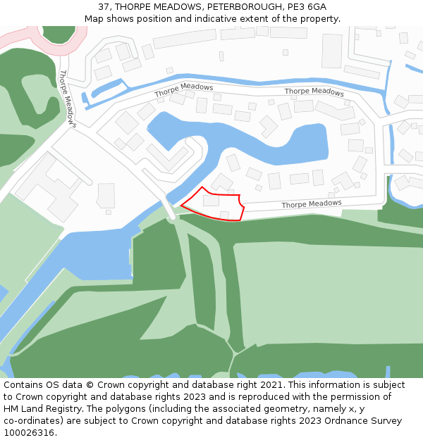 37, THORPE MEADOWS, PETERBOROUGH, PE3 6GA: Location map and indicative extent of plot