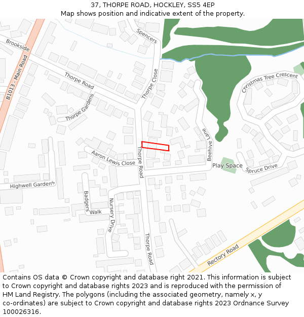 37, THORPE ROAD, HOCKLEY, SS5 4EP: Location map and indicative extent of plot