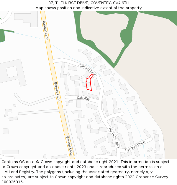 37, TILEHURST DRIVE, COVENTRY, CV4 9TH: Location map and indicative extent of plot