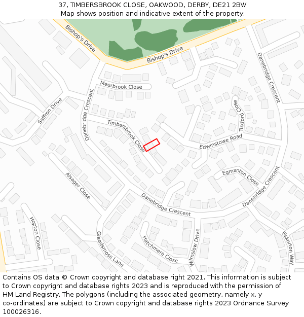 37, TIMBERSBROOK CLOSE, OAKWOOD, DERBY, DE21 2BW: Location map and indicative extent of plot