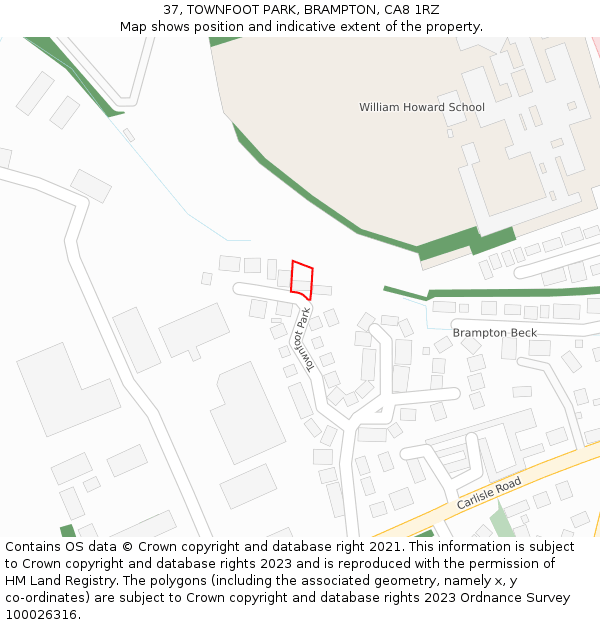 37, TOWNFOOT PARK, BRAMPTON, CA8 1RZ: Location map and indicative extent of plot