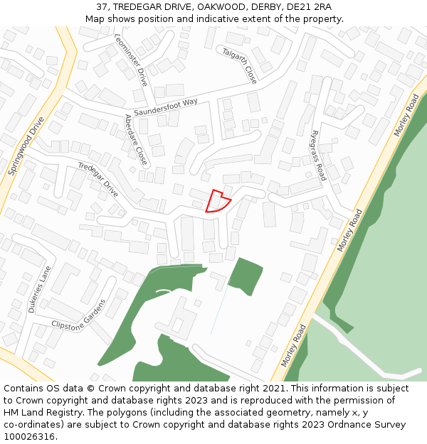 37, TREDEGAR DRIVE, OAKWOOD, DERBY, DE21 2RA: Location map and indicative extent of plot