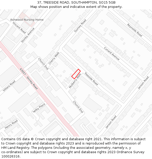 37, TREESIDE ROAD, SOUTHAMPTON, SO15 5GB: Location map and indicative extent of plot