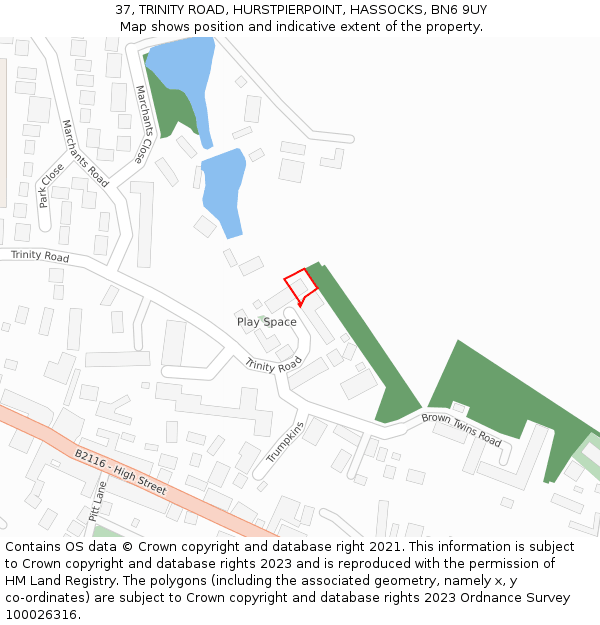 37, TRINITY ROAD, HURSTPIERPOINT, HASSOCKS, BN6 9UY: Location map and indicative extent of plot