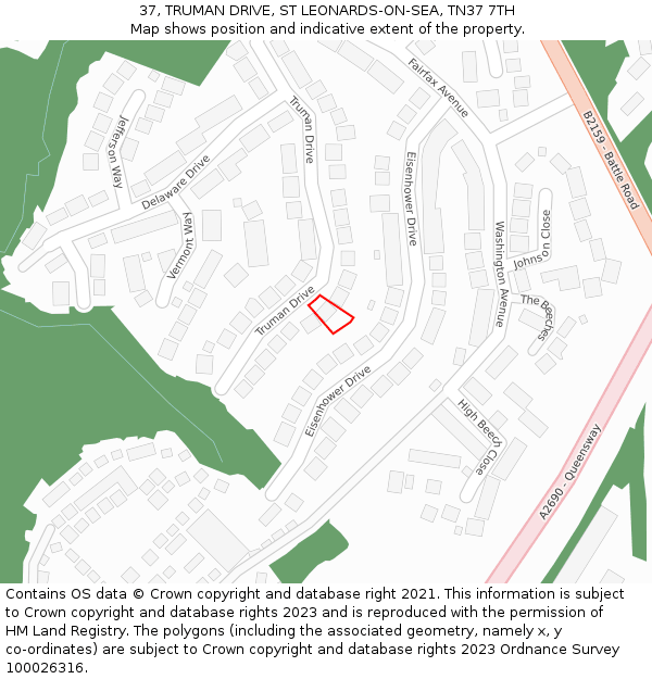 37, TRUMAN DRIVE, ST LEONARDS-ON-SEA, TN37 7TH: Location map and indicative extent of plot
